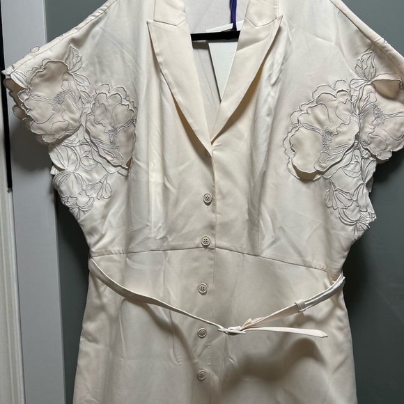 NWT LEO LIN Aubrey Appliqué Shirt Midi Dress Cream Size 12 - Picture 3 of 12